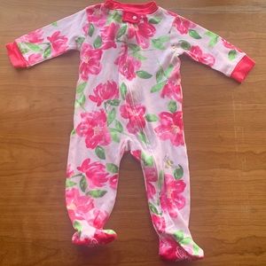 Burt's Bees Baby Organic Cotton Zip Front Floral Footie Sz 6-9m